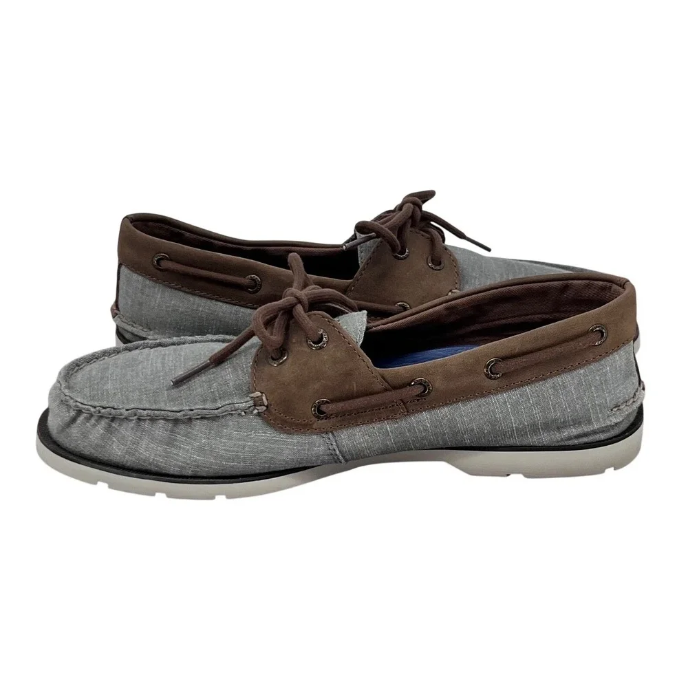 Sperry Top-Sider Boat Shoes Mens 10 Grey Brown‎ STS18767 Canvas Leather Loafers